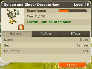 The Astrub Legacy mount sheet: Experience, Tier 2 of 10, and Fertile, can be bred once.