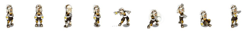 The female Foggernaut in game: standing, walking, hit, casting and emotes