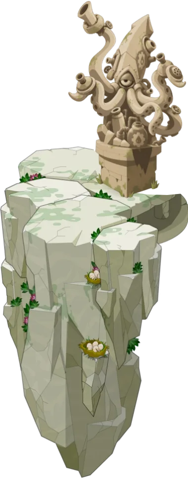 The Foggernaut statue on its floating Incarnam rock, in game