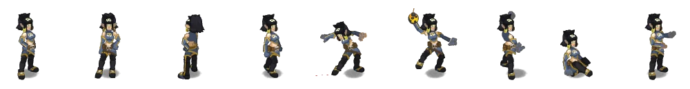The female Rogue in game: standing, walking, hit, casting and emotes