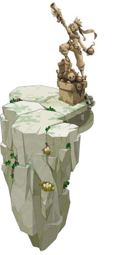 The Rogue statue on its floating Incarnam rock, in game