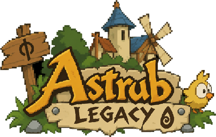 Astrub Legacy logo: the Astrub tower, a windmill and a signpost behind the gold Astrub Legacy lettering